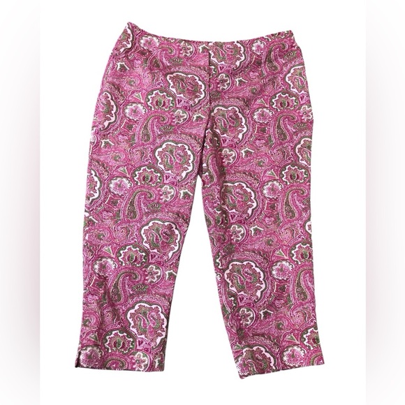 Talbots Heritage 16W Pink Green Paisley Cotton Candy Palm Desert Capris - Picture 1 of 7
